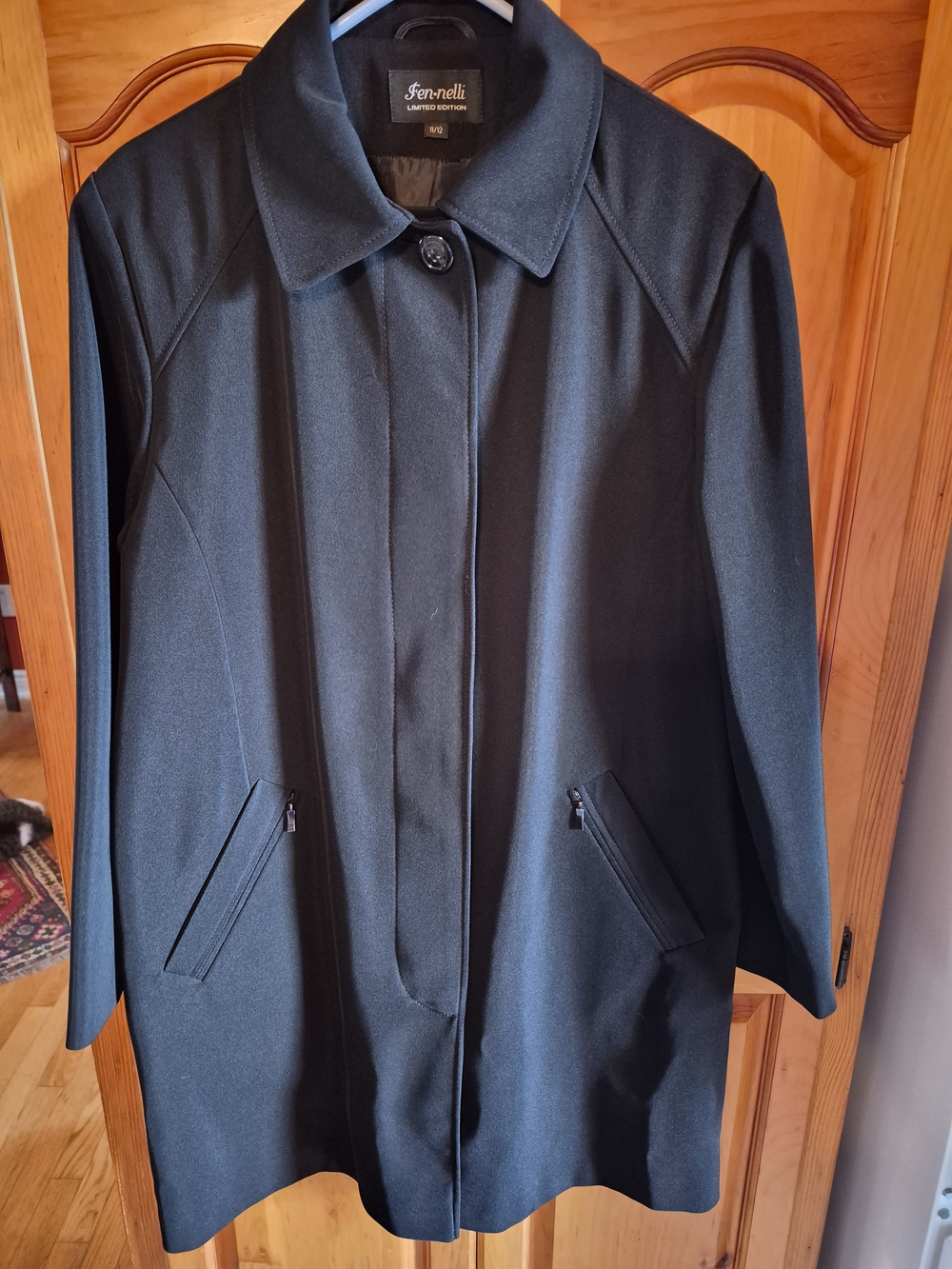 Fen-nelli Minimalist Black Lined Car Coat Trench Size 11/12